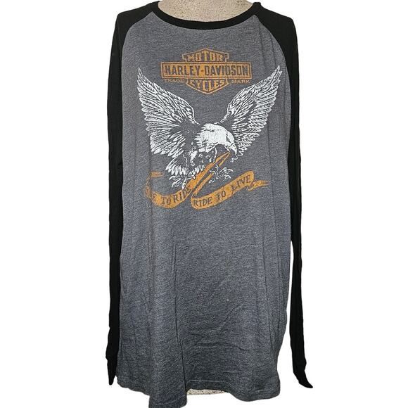 Grey Harley Davidson Baseball Tee Shirt Size XL - Picture 1 of 4